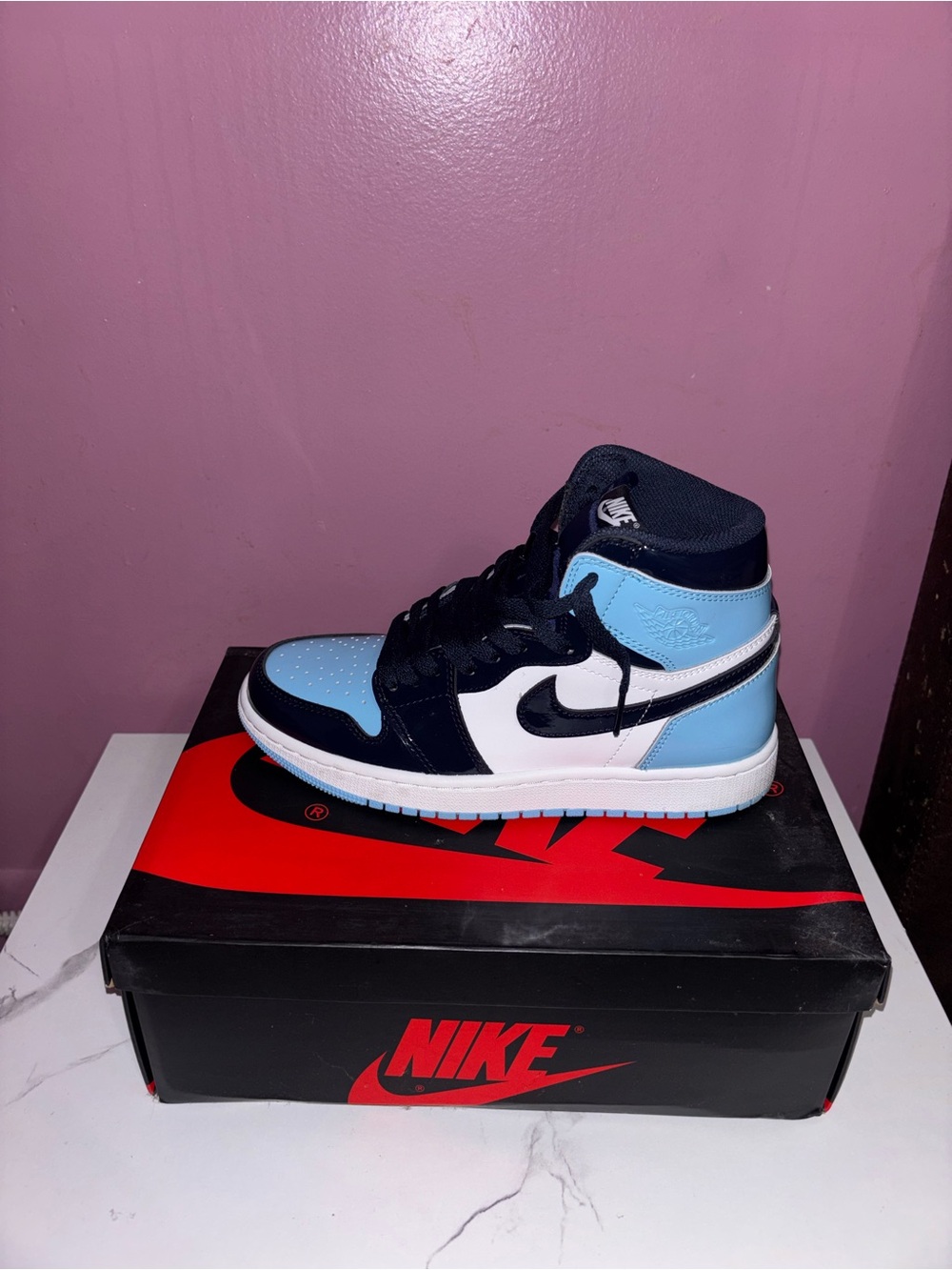 Nike Air Jordan 1 High - Black, White & Light Blue